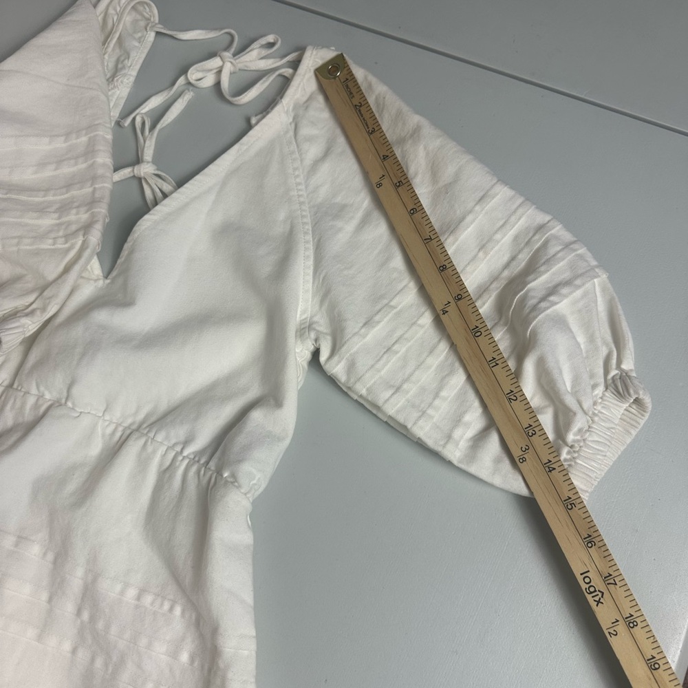 7 for all Mankind Puff Sleeve Denim Babydoll Off White Dress Size Small NWT - Picture 8 of 11